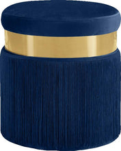 Load image into Gallery viewer, Yasmine Navy Velvet Ottoman/Stool