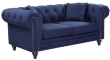 Load image into Gallery viewer, Chesterfield Navy Linen Loveseat