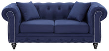 Load image into Gallery viewer, Chesterfield Navy Linen Loveseat