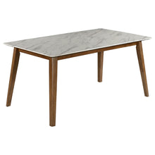Load image into Gallery viewer, Everett Faux Marble Top Dining Table Natural Walnut and White
