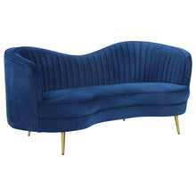 Load image into Gallery viewer, Sophia Upholstered Camel Back Loveseat Blue
