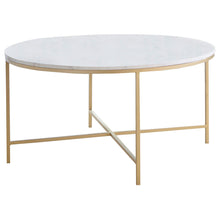 Load image into Gallery viewer, Ellison Round X-cross Coffee Table White and Gold
