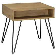 Load image into Gallery viewer, Fanning Square End Table with Open Compartment Golden Oak and Black
