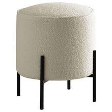 Load image into Gallery viewer, Basye Round Upholstered Ottoman Beige and Matte Black
