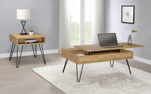 Load image into Gallery viewer, Fanning Square End Table with Open Compartment Golden Oak and Black
