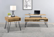 Load image into Gallery viewer, Fanning Square End Table with Open Compartment Golden Oak and Black
