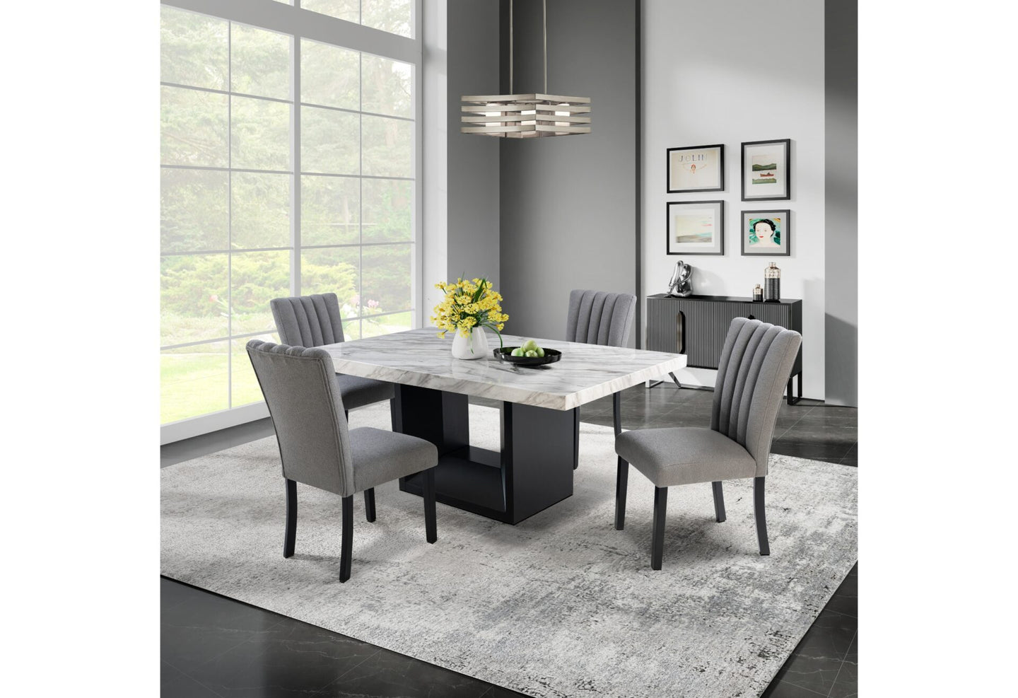 D02 Black Dining Table with D8685 Grey Dining Chair