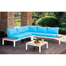 Load image into Gallery viewer, WINONA White/Oak/Blue Patio Sectional w/ Table
