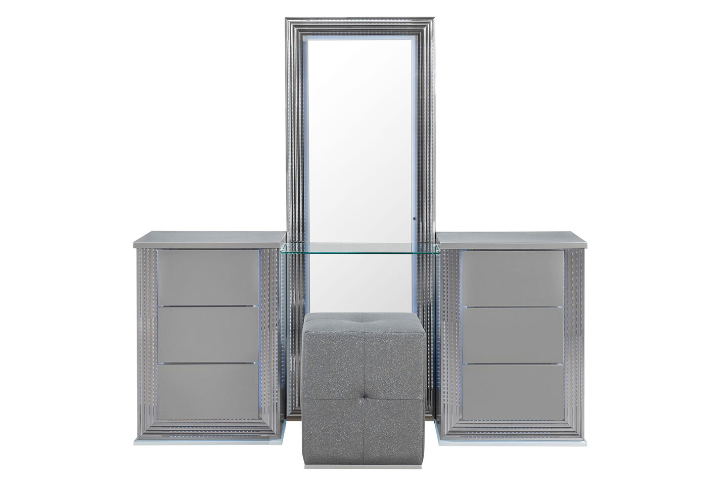 YLIME SMOOTH SILVER VANITY SET