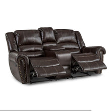 Load image into Gallery viewer, Center Hill Double Glider Reclining Loveseat w/ Center Console in Dark Brown 9668BRW-2

