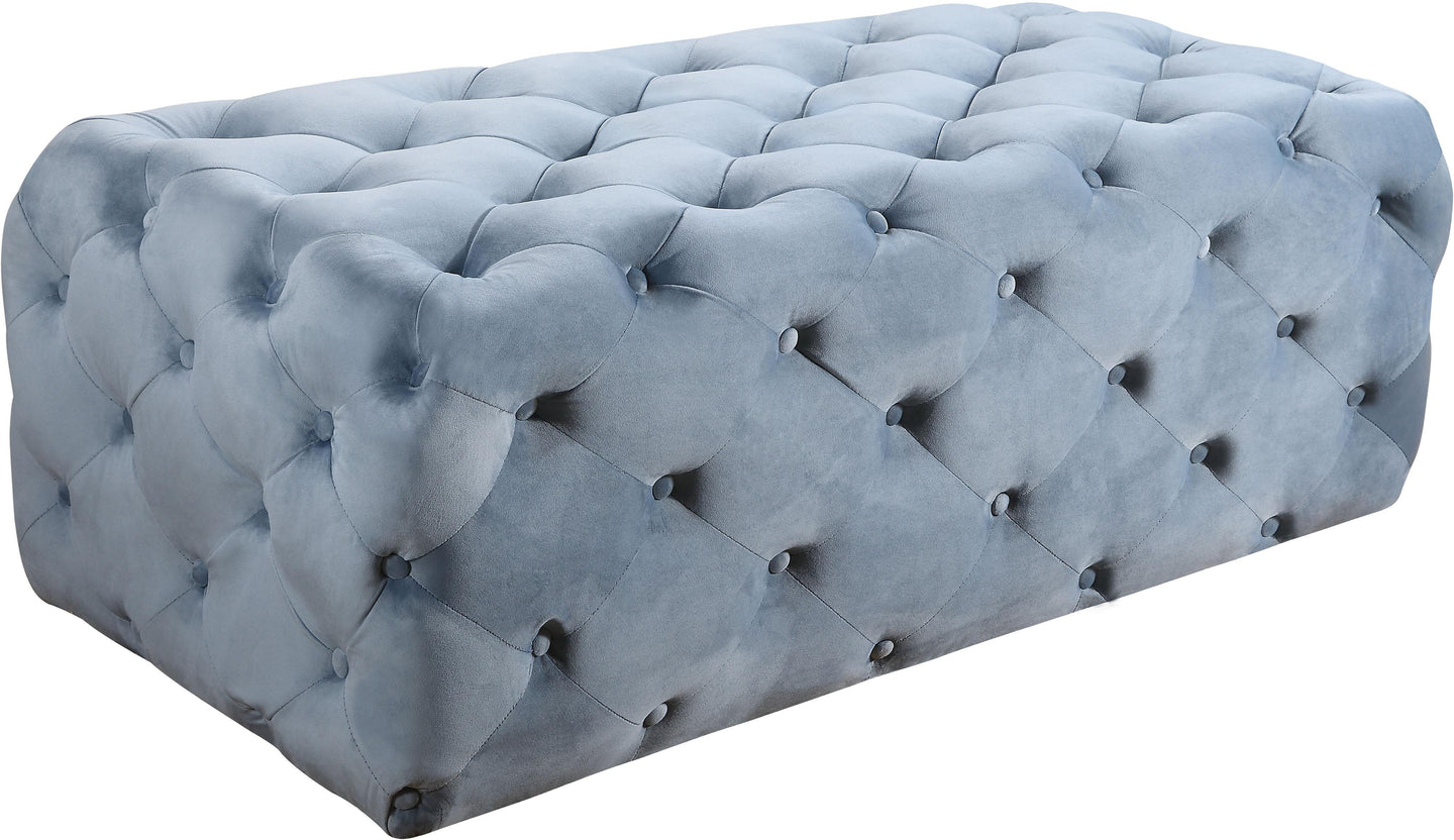 Casey Sky Blue Velvet Ottoman/Bench