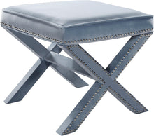 Load image into Gallery viewer, Nixon Sky Blue Velvet Ottoman/Bench
