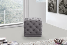 Load image into Gallery viewer, Stella Grey Velvet Ottoman/Stool
