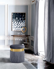 Load image into Gallery viewer, Yasmine Grey Velvet Ottoman/Stool
