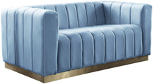 Load image into Gallery viewer, Marlon Sky Blue Velvet Loveseat
