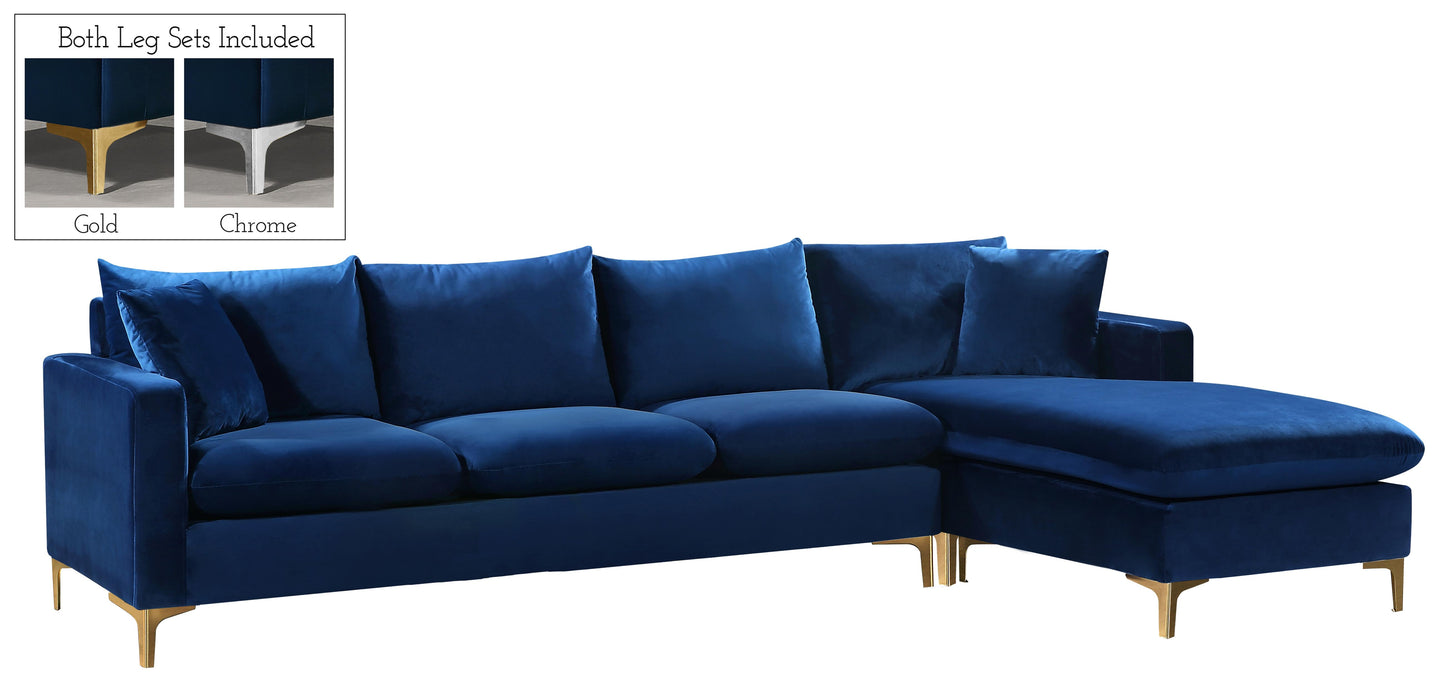 Naomi Navy Velvet 2pc. Reversible Sectional