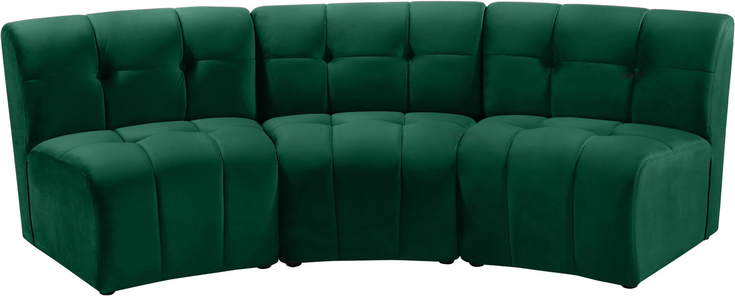 Limitless Green Velvet 3pc. Modular Sectional