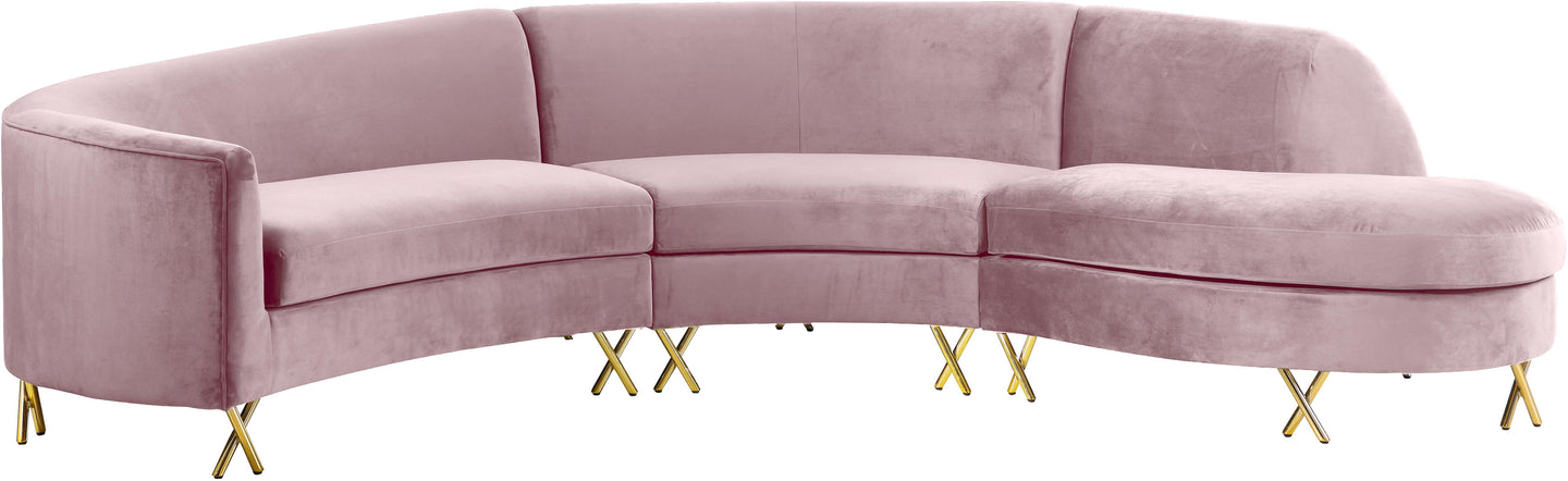 Serpentine Pink Velvet 3pc. Sectional