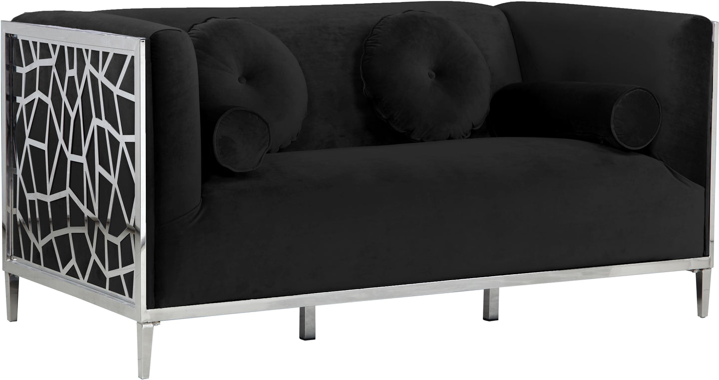 Opal Black Velvet Loveseat