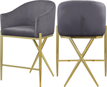 Load image into Gallery viewer, Xavier Grey Velvet Counter Stool
