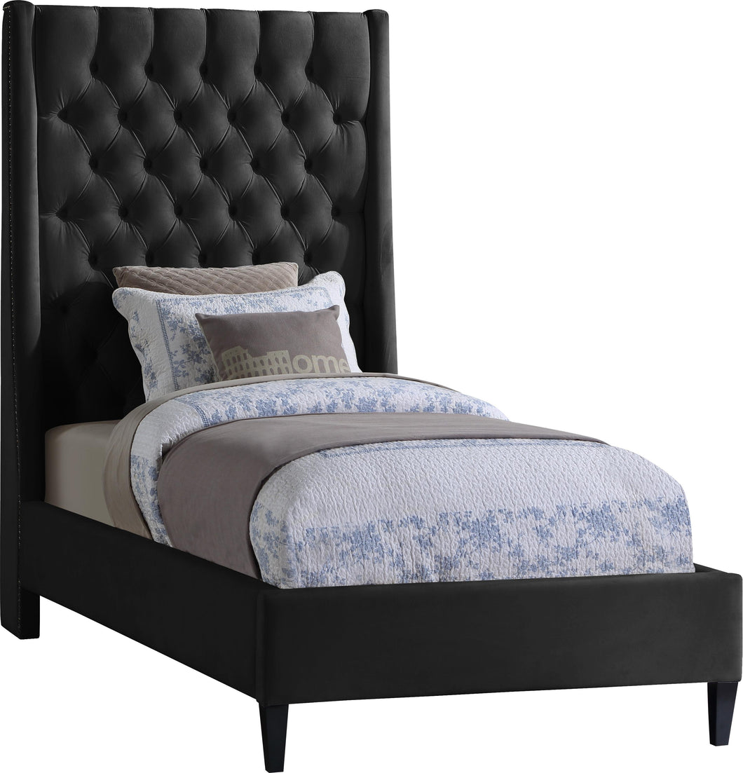 Fritz Black Velvet Twin Bed image