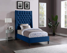 Load image into Gallery viewer, Fritz Navy Velvet Twin Bed
