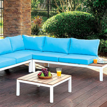 Load image into Gallery viewer, WINONA White/Oak/Blue Patio Sectional w/ Table image
