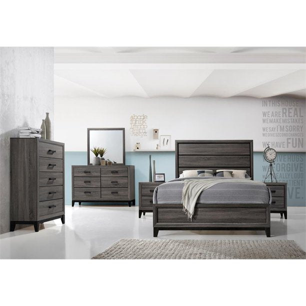 Galaxy Home Sierra 5 Piece Wood Queen Panel Bedroom Set in Rustic Gray